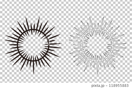 帶有光環、光環和光環圖像的單色插圖。 帶有光環、光環和光環圖像的單色插圖。 118955883