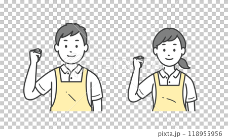 ガッツポーズをする介護士男女の上半身イラスト ガッツポーズをする介護士男女の上半身イラスト 118955956