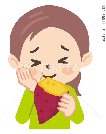 焼き芋を食べる女性のイラスト 118956209