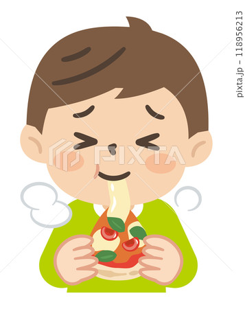 ピザを食べる男の子のイラスト ピザを食べる男の子のイラスト 118956213