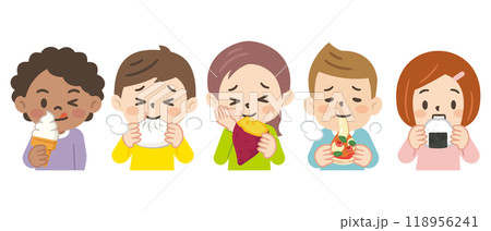 食べ物を頬張る子供達のイラストセット 食べ物を頬張る子供達のイラストセット 118956241