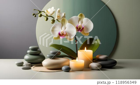 禅石とキャンドルのリラクゼーション/胡蝶蘭の花 118956349