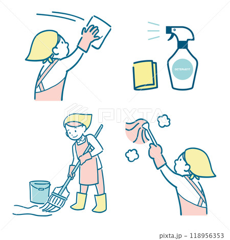 掃除をする女性のイラストセット 掃除をする女性のイラストセット 118956353