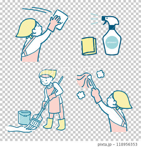 掃除をする女性のイラストセット 掃除をする女性のイラストセット 118956353