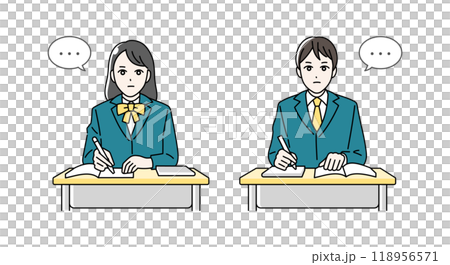 高中生在課桌前默默學習的插畫 118956571