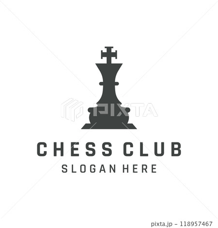Chess strategy game template logo with kings, pawns and rooks. Logos for tournaments, chess teams and games. 118957467