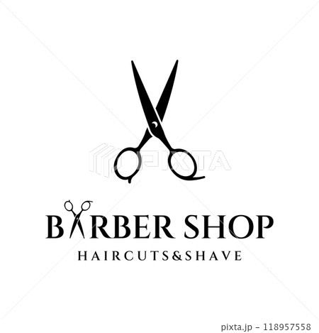 Creative and simple classic haircut salon scissors template Logo design isolated on black and white background.For business, barbershop, salon, beauty. Creative and simple classic haircut salon scissors template Logo design isolated on black and white background.For business, barbershop, salon, beauty. 118957558