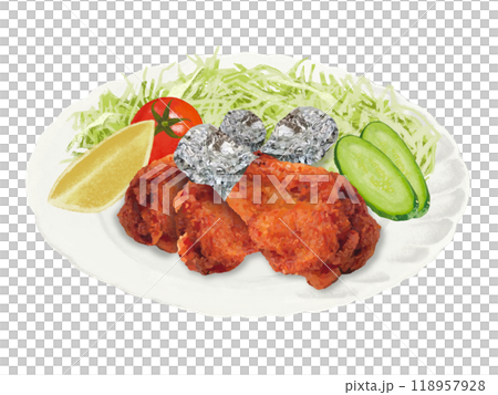 炸雞（配沙拉和鋁箔） 118957928