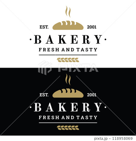 Retro wheat bread logo design template. Badge for bakery, home made bakery, restaurant or cafe, patisserie, business. Retro wheat bread logo design template. Badge for bakery, home made bakery, restaurant or cafe, patisserie, business. 118958069