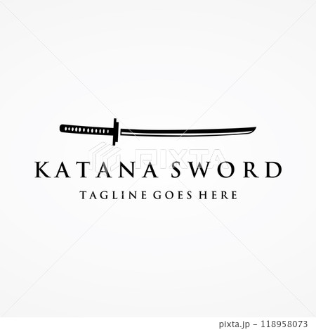 Japanese vintage katana samurai sword logo template,japanese heritage sword vector illustration. 118958073