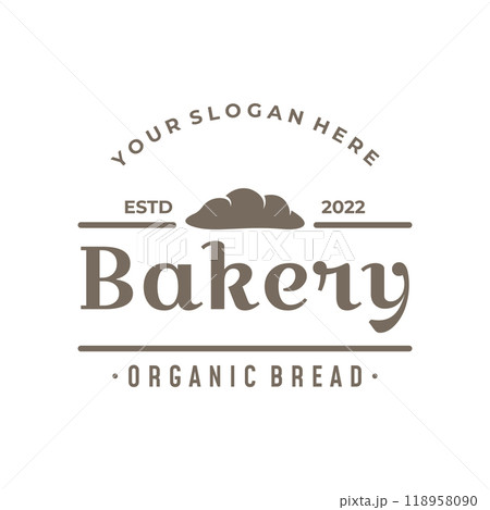Retro wheat bread logo design template. Badge for bakery, home made bakery, restaurant or cafe, patisserie, business. 118958090