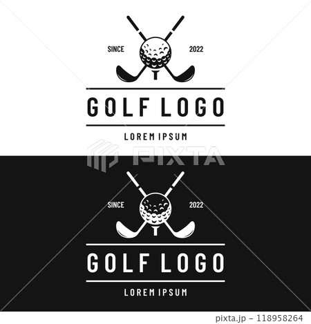 Golf ball and golf club logo design. Logo for professional golf team, golf club, tournament, business, event. 118958264