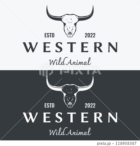 Longhorn bull, cow and buffalo vintage logo template. for badges, restaurant, business. 118958387
