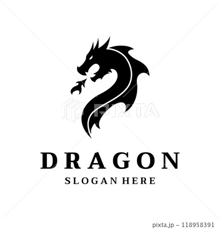 Logo template of fire dragon head and wings isolated background. Logo template of fire dragon head and wings isolated background. 118958391