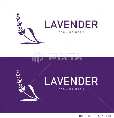 Lavender logo simple design vector cosmetic plant purple color and aromatherapy lavender flower garden template Lavender logo simple design vector cosmetic plant purple color and aromatherapy lavender flower garden template 118958418