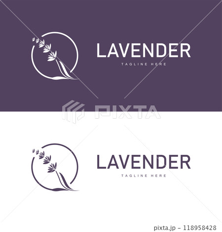 Lavender logo simple design vector cosmetic plant purple color and aromatherapy lavender flower garden template Lavender logo simple design vector cosmetic plant purple color and aromatherapy lavender flower garden template 118958428