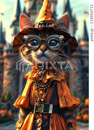 ハロウィンパーティーに参加する陽気なハッピー猫 118958715