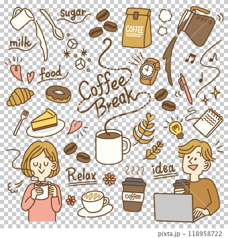 適合茶歇的時尚手寫風格插畫素材集 118958722