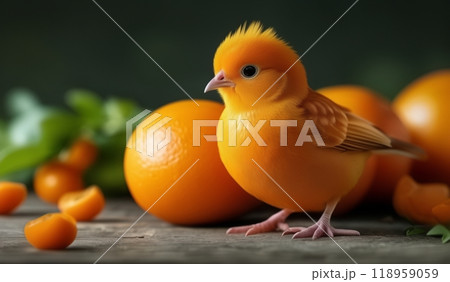 Orange chicks, surrounded by oranges Orange chicks, surrounded by oranges 118959059