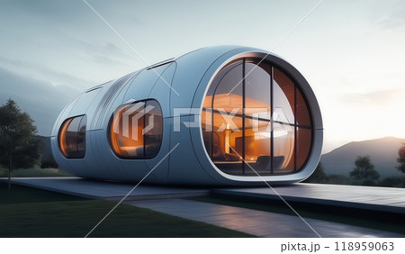 picture of a house with a modern style, lots of glass, a house of the future 118959063