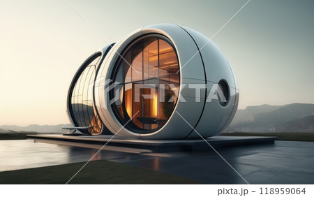 picture of a house with a modern style, lots of glass, a house of the future 118959064