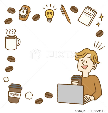 コーヒーブレイク　アイデア　男性　アイコン　おしゃれ　フレーム　正方形 118959412