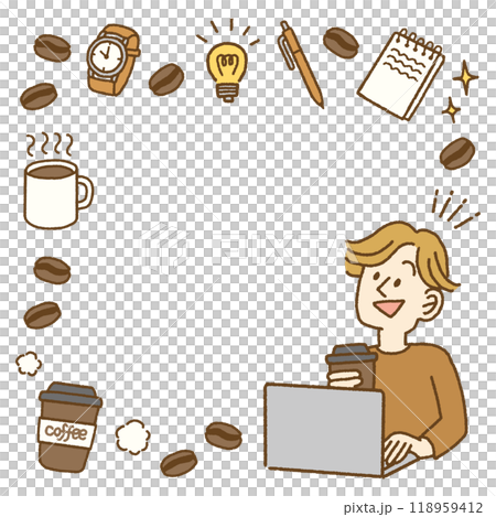 コーヒーブレイク　アイデア　男性　アイコン　おしゃれ　フレーム　正方形 118959412