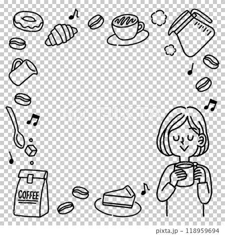 Coffee relax woman icon monochrome frame square Coffee relax woman icon monochrome frame square 118959694