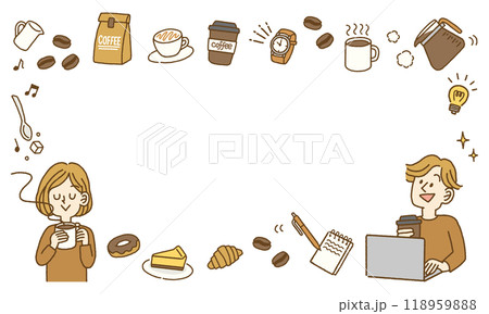 コーヒー かわいい アイコンセット フレーム 横長 コーヒー かわいい アイコンセット フレーム 横長 118959888