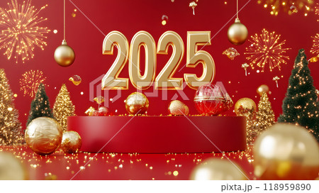 2025年レッド＆ゴールドの華やかな新年装飾2025 118959890