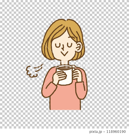 Illustration of a woman drinking coffee and relaxing 118960190