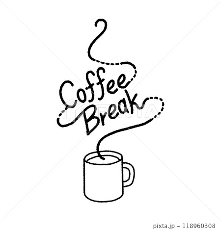 コーヒーブレイクの手書き風ロゴイラスト　モノクロ 118960308
