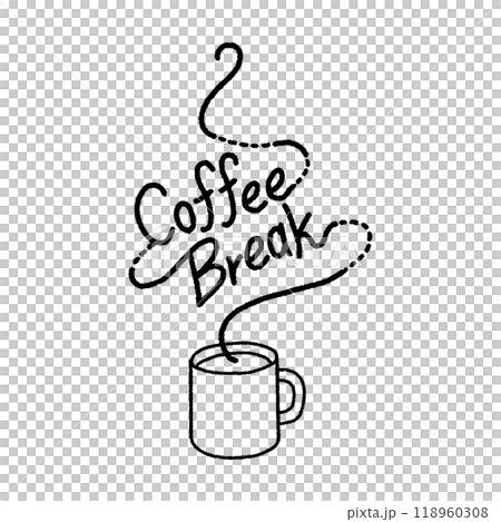 コーヒーブレイクの手書き風ロゴイラスト　モノクロ 118960308