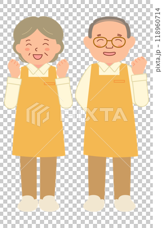 Senior staff member smiling and posing in a fist (full body) Senior staff member smiling and posing in a fist (full body) 118960714