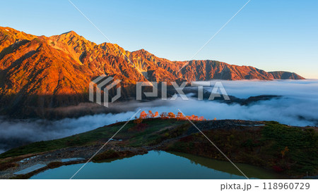 秋の唐松岳登山(夜明けの八方池と白馬三山) 秋の唐松岳登山(夜明けの八方池と白馬三山) 118960729