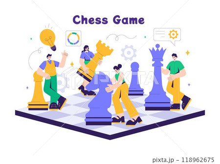 Chess Board Game Illustration with Black and White Pieces Representing Strategic Market Moves and Competitive Analysis for Success in a Background Chess Board Game Illustration with Black and White Pieces Representing Strategic Market Moves and Competitive Analysis for Success in a Background 118962675