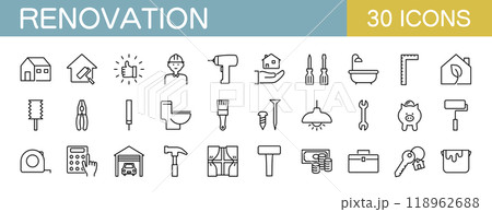 リノベーションやリフォームに関するアイコンセット リノベーションやリフォームに関するアイコンセット 118962688