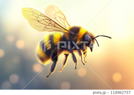 Flying Bee in Bokeh Background Flying Bee in Bokeh Background 118962757