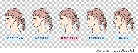 女性の横顔セット Eライン 女性の横顔セット Eライン 118963561