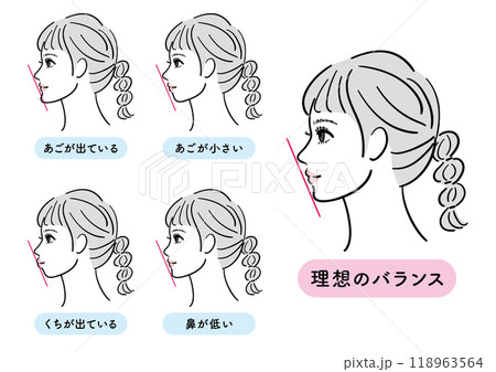 女性の横顔セット　Eライン 118963564