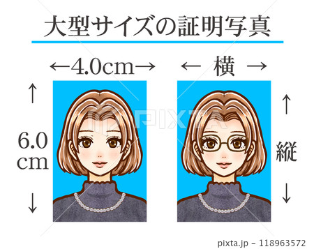 大人女性と大型証明写真サイズのイラスト素材 大人女性と大型証明写真サイズのイラスト素材 118963572