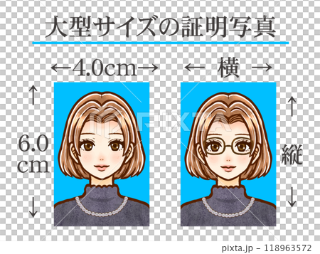 大人女性と大型証明写真サイズのイラスト素材 大人女性と大型証明写真サイズのイラスト素材 118963572