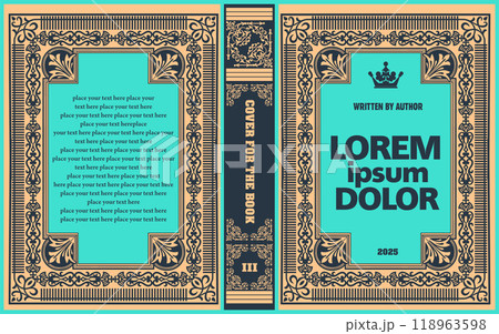 Ornate leather book cover and Old retro ornament frames. Royal Golden style design. Historical novel. Oriental style Vector illustration. Hand drawn illustration Ornate leather book cover and Old retro ornament frames. Royal Golden style design. Historical novel. Oriental style Vector illustration. Hand drawn illustration 118963598
