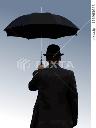 A man walking with an umbrella in the rain. 3d vector illustration 118963628