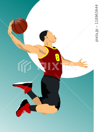 Basketball player silhouettes. Colored Vector 3d hand drawn illustration 118963644