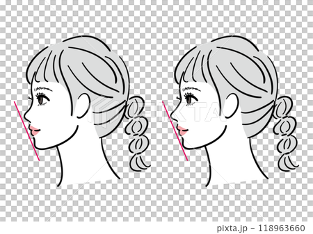 鼻が低い女性の横顔のビフォーアフター 118963660