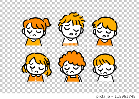 男の子、女の子、顔、表情、悲しみ、セット 118963749