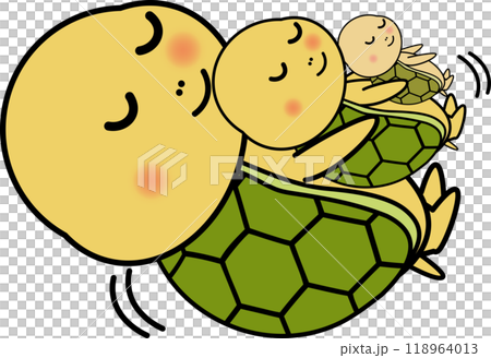 ゆらゆら揺れる抱っこする可愛い・ゆるい亀のキャラクターイラスト 118964013