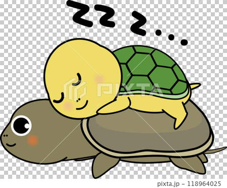 可愛溫柔的烏龜睡在甲魚上的人物插畫 可愛溫柔的烏龜睡在甲魚上的人物插畫 118964025