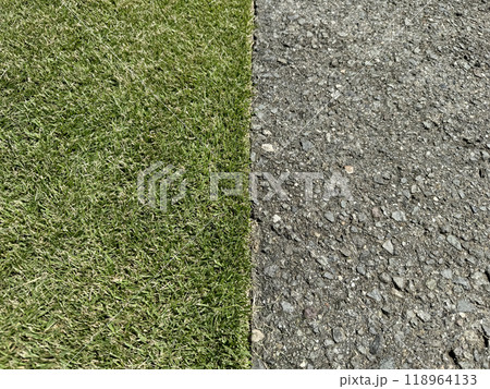 刈高2cmの芝生とアスファルトの境目 118964133